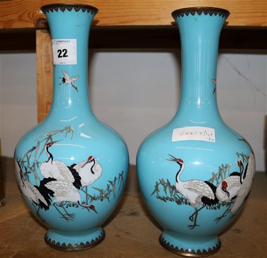 Pair Japanese cloisonne enamel vases(-)